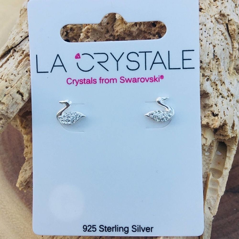 Girls Swarovski Crystal Swan Earrings